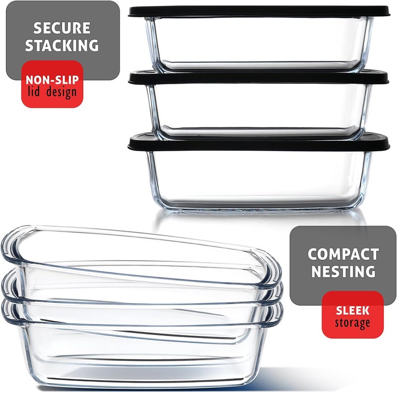 Nestlé Set of 6 Glass Bread Loaf Pans for Baking Bread Glass Food Storage Containers with Lids, Glass Baking Dishes for Oven, Pound Cake Pan 1.9 Quart - Image 3